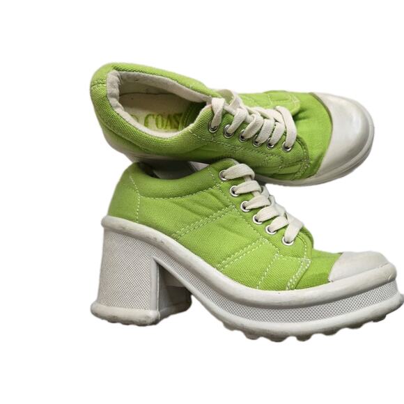Womens Y2K Coasters Green Canvas Chunky Platform Sneakers Size 7 - Picture 1 of 14
